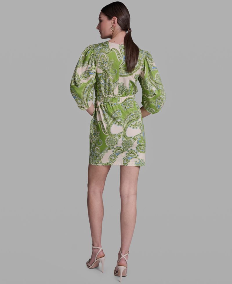 Women's Paisley Print Ruffle Detail Crewneck Dress