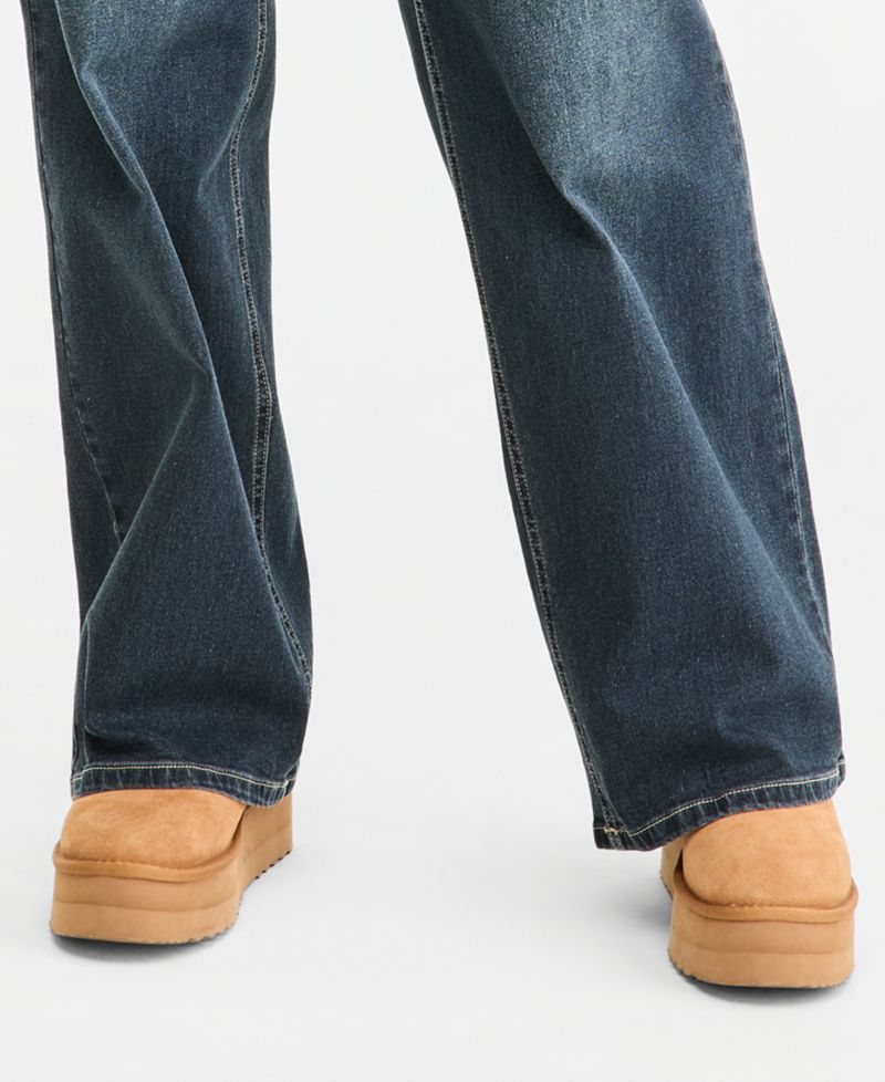 Juniors' 90s Wide Leg Rhinestone-Chain High-Waisted Cotton-Blend Jeans