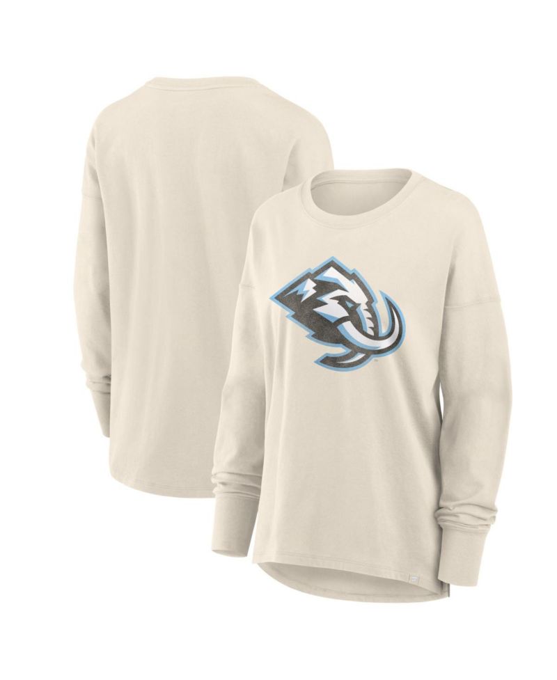Women's Cream Utah Mammoth Distressed Logo Long Sleeve T-Shirt
