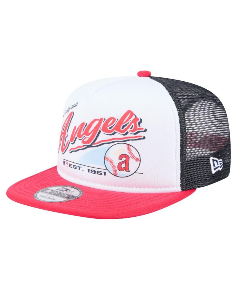 Men's White/Red California Angels Retro Script Trucker 9FIFTY Snapback Hat