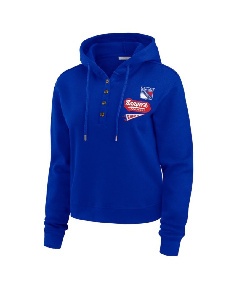 Women's Blue New York Rangers Waffle-Knit Pullover Hoodie