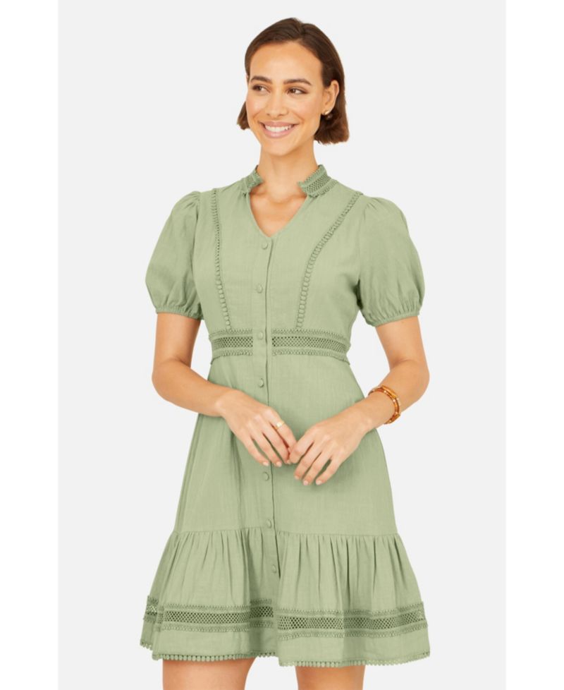Women's Cotton Lace Trim Skater Shirt Dress