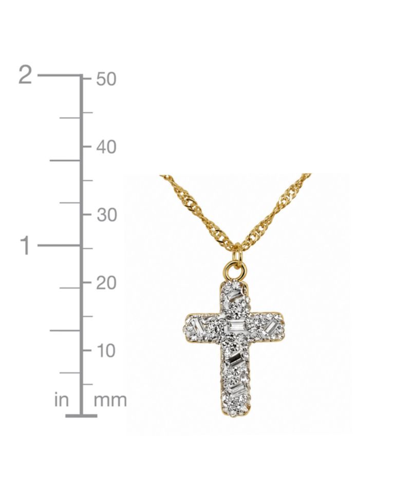 Crystal Gold-Tone Plated Composite Stone Pave Cross Pendant Necklace