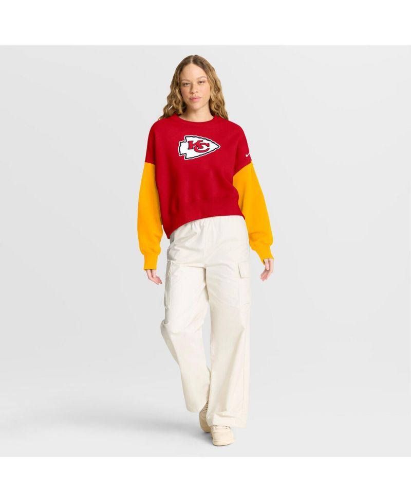 Women's Red Kansas City Chiefs Oversized Color Block Pullover Sweatshirt