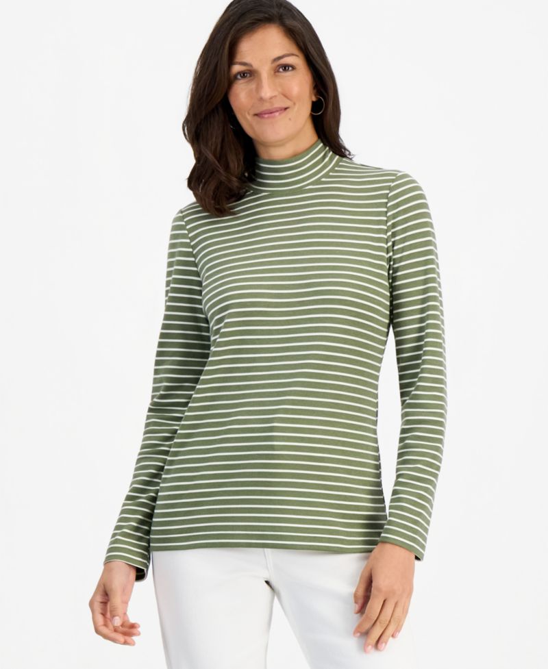 Petite Printed Mock-Neck Long-Sleeve Tee