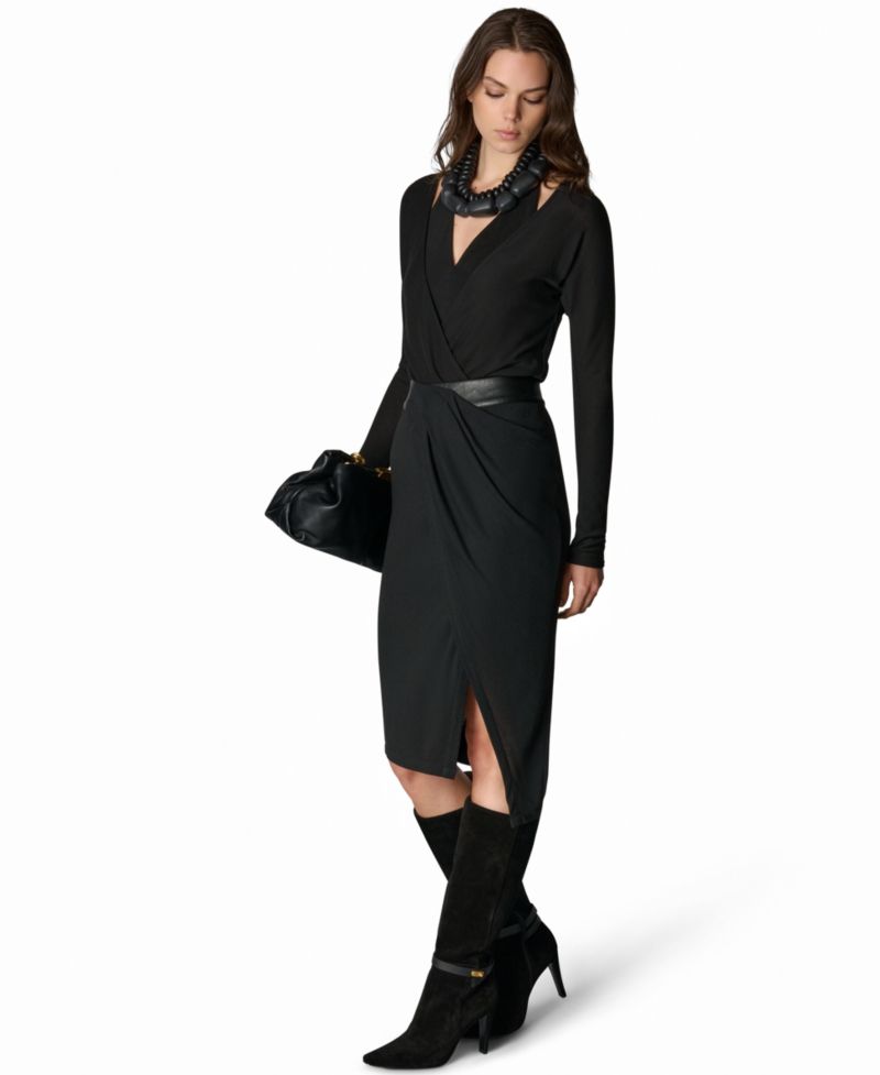 Women's Long-Sleeve V-Neck Sheen Ponte Bodysuit