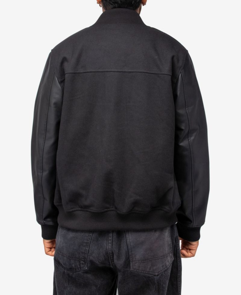 XRAY Men's Wool Varsity Bomber Jacket With PU Sleeves