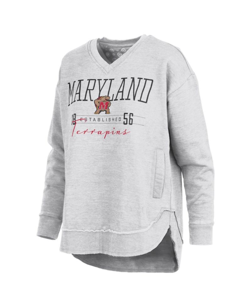 Women's Heather Gray Maryland Terrapins Marcus East Hall Poncho V-Neck Sweatshirt