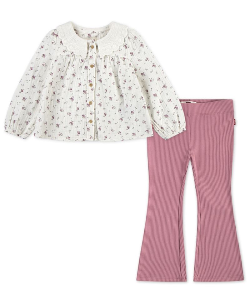 Baby Girls' Collared Blouse Top and Flared Leggings, 2-Piece Set