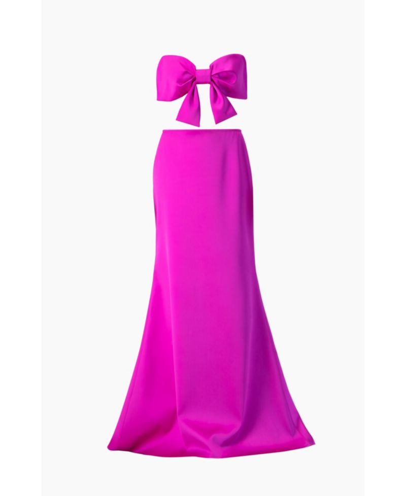 Women's Strapless Bow-Front Crop -Top Gown in Satin
