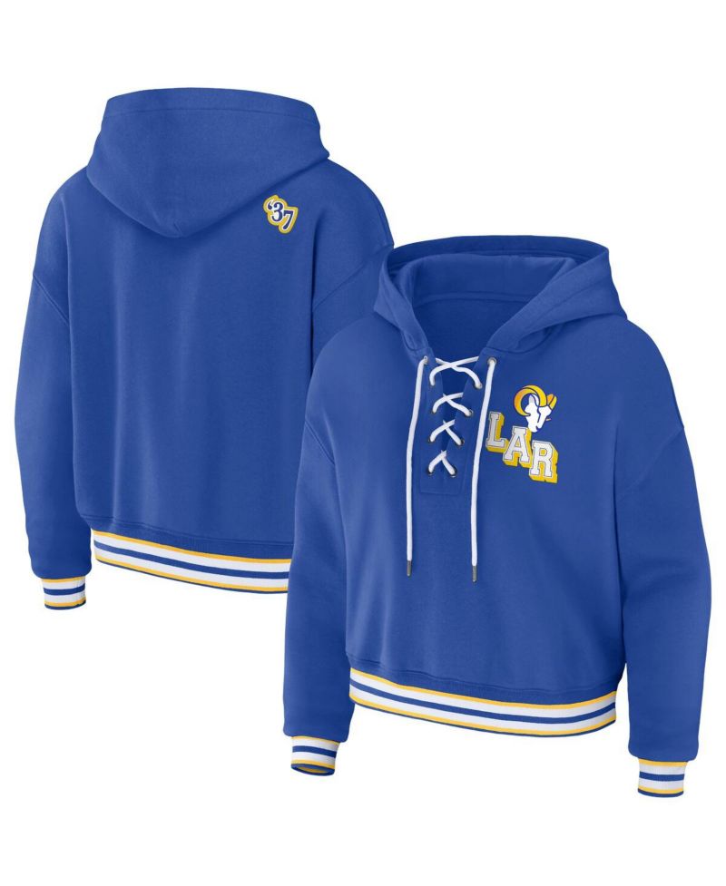 Women's Royal Los Angeles Rams Plus Size Lace-Up Pullover Hoodie