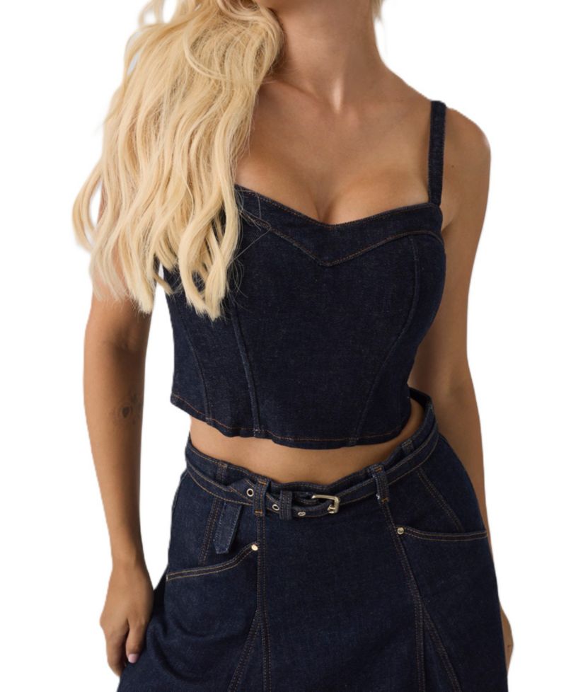 Women's Zoey Denim Crop Sweetheart Bustier Top