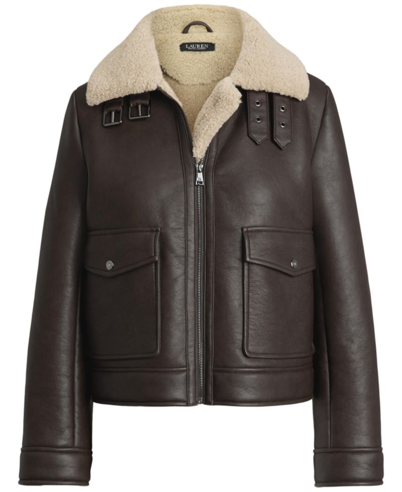 Women's Fleece-Collar Faux-Leather Jacket