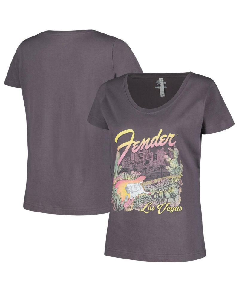 Women's Charcoal Fender Las Vegas Scoop Neck T-shirt