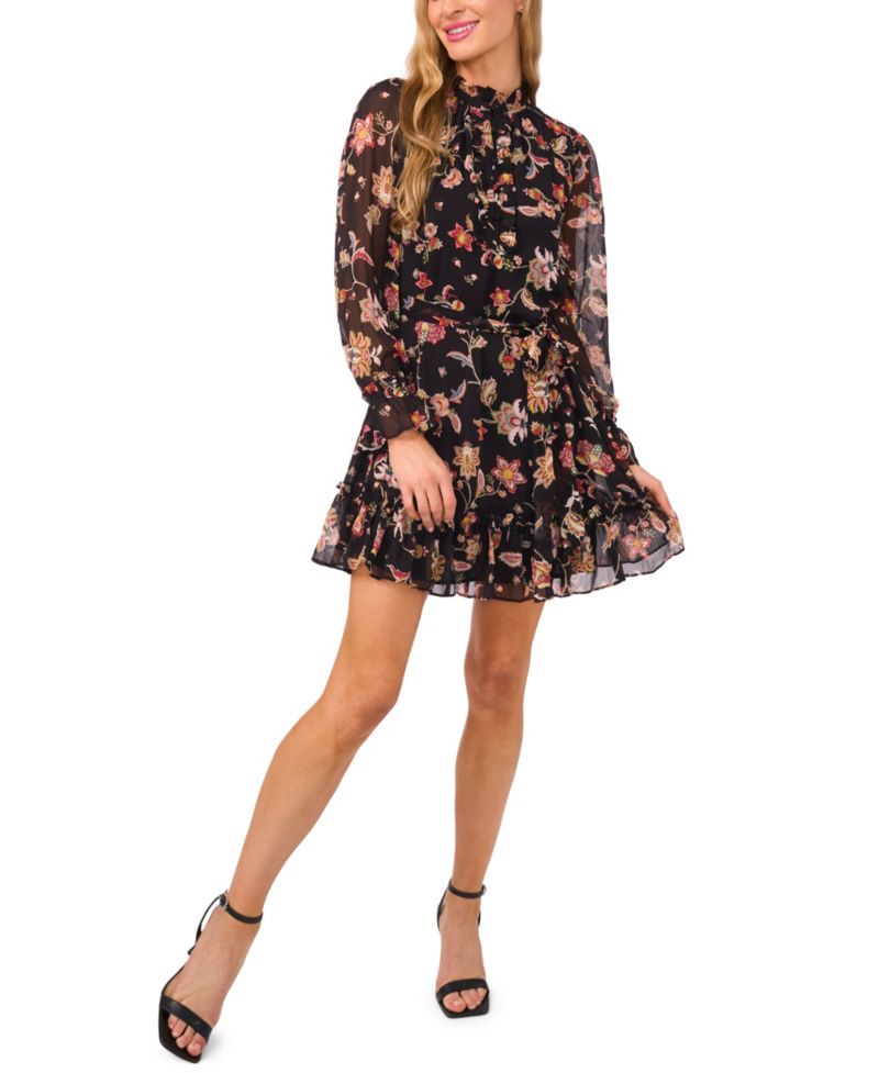 Women's Long Sleeve Tie Waist Mini Dress