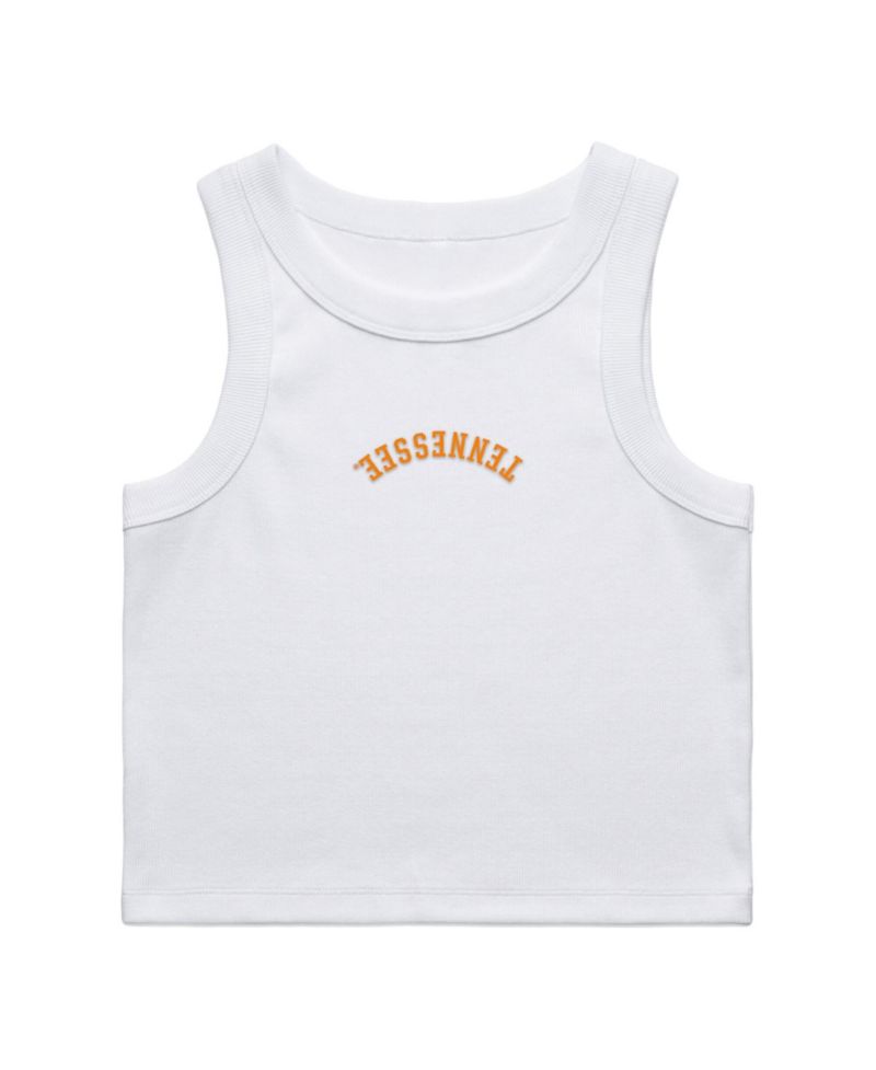 Women's White Tennessee Volunteers Upside Down Embroidery Ribbed Cropped Tank Top