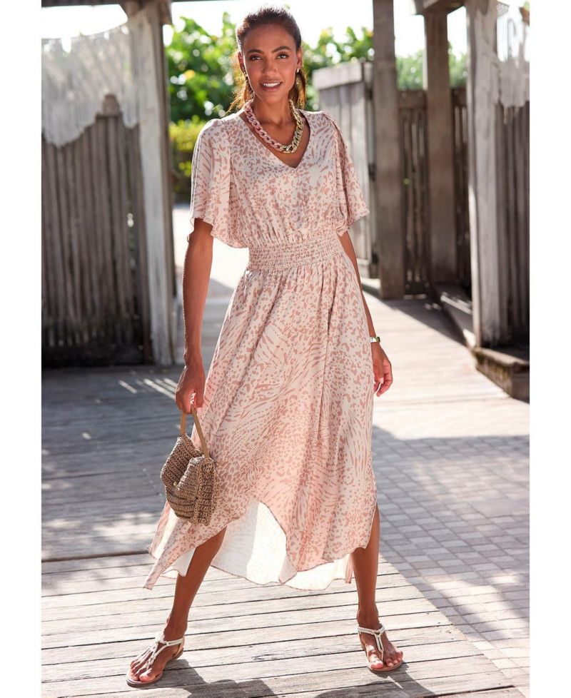 Women's Printed Flowy Flutter Fit-and-Flare V-Neck Maxi Dress
