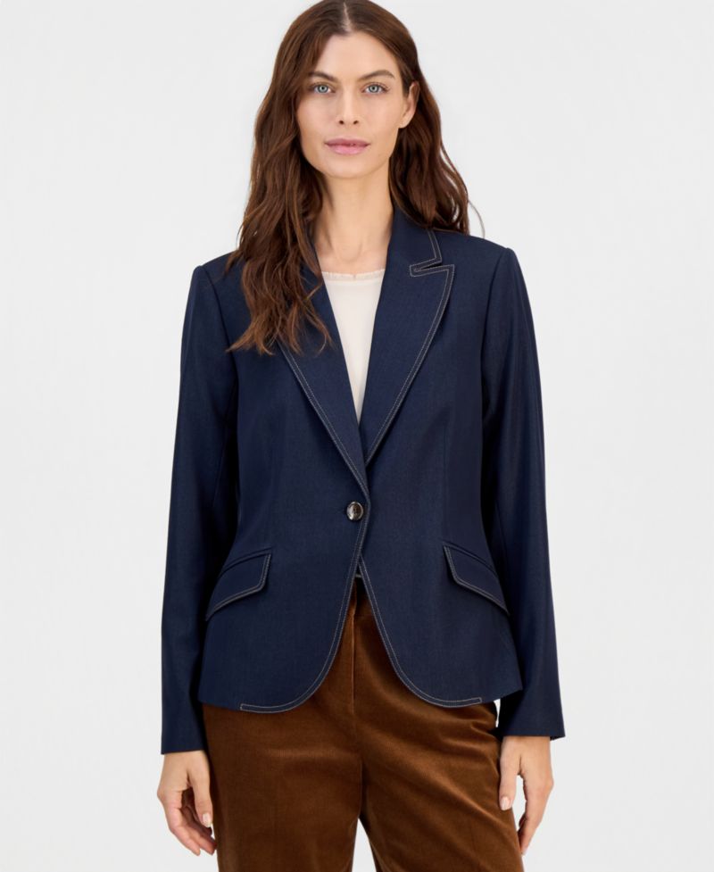 Women's Denim Single-Button Blazer