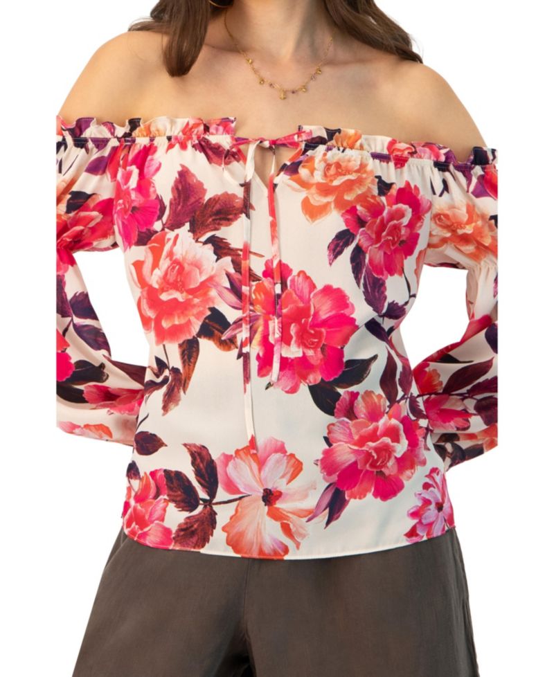 Women's Off-Shoulder Long Sleeve Printed Blouse