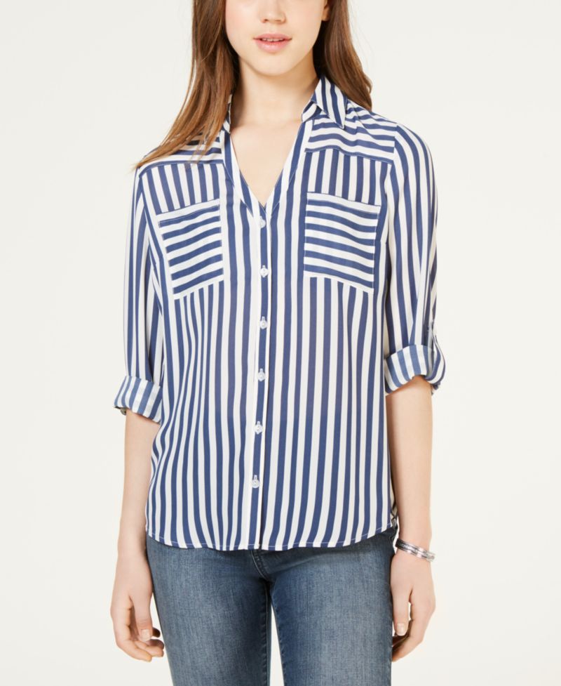 Juniors' Striped Button-Up Shirt