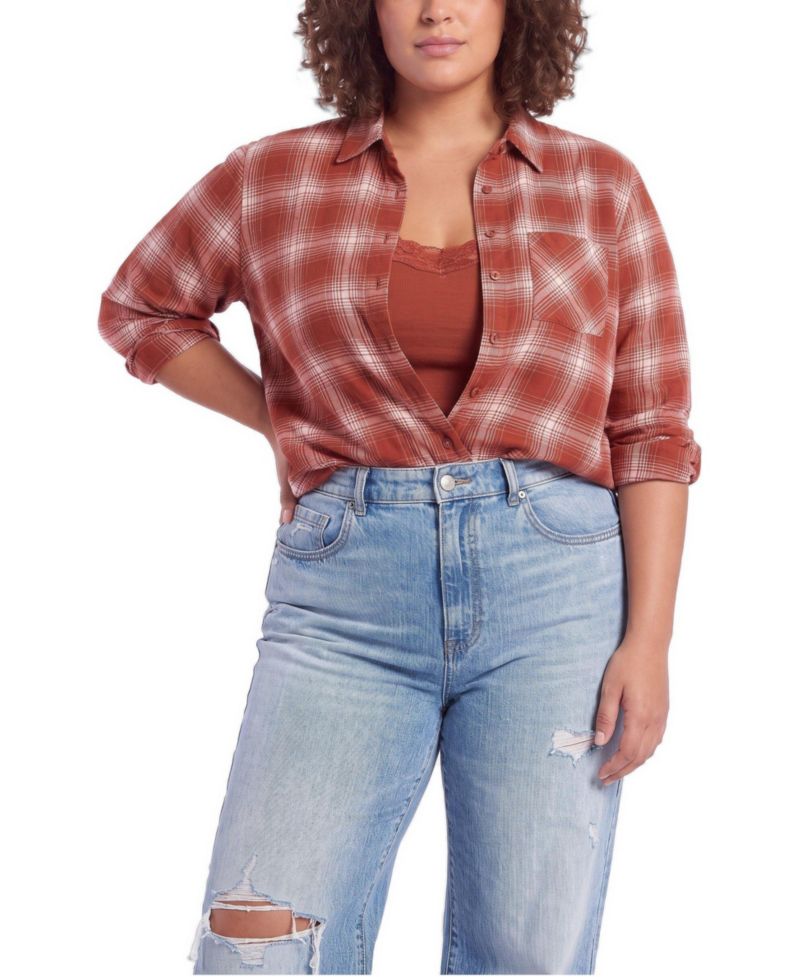 Plus Size Lizzie Slim-Fit Plaid Button-Up Shirt