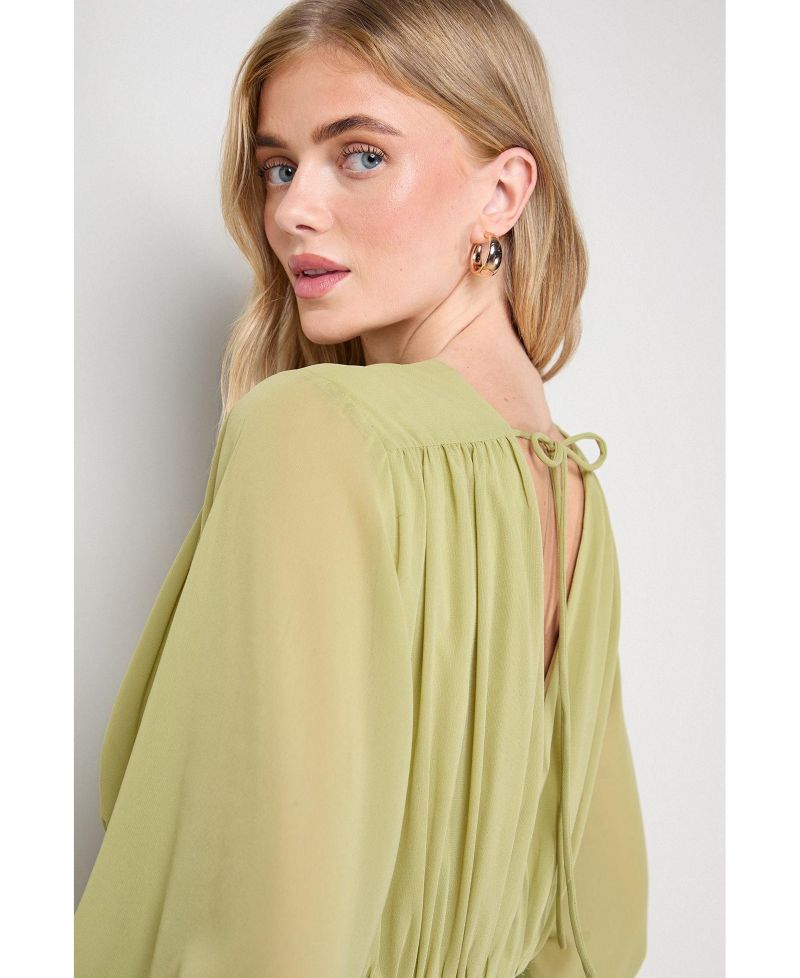 Women's Satin Chiffon Mix V Neck Midaxi Dress