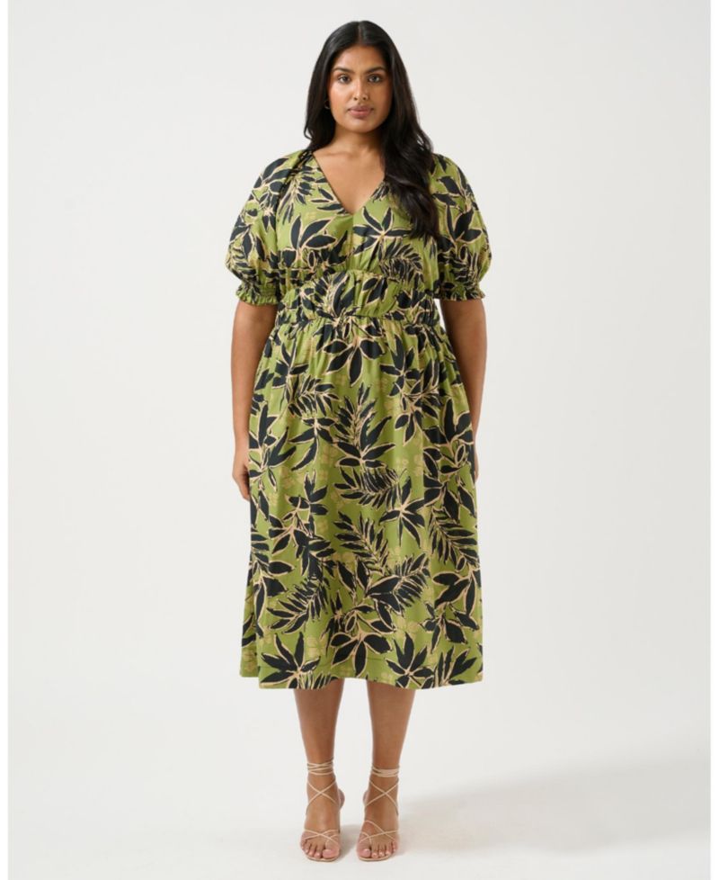 Women's Wildleaf Print Cotton Fit Flare Midi Dress