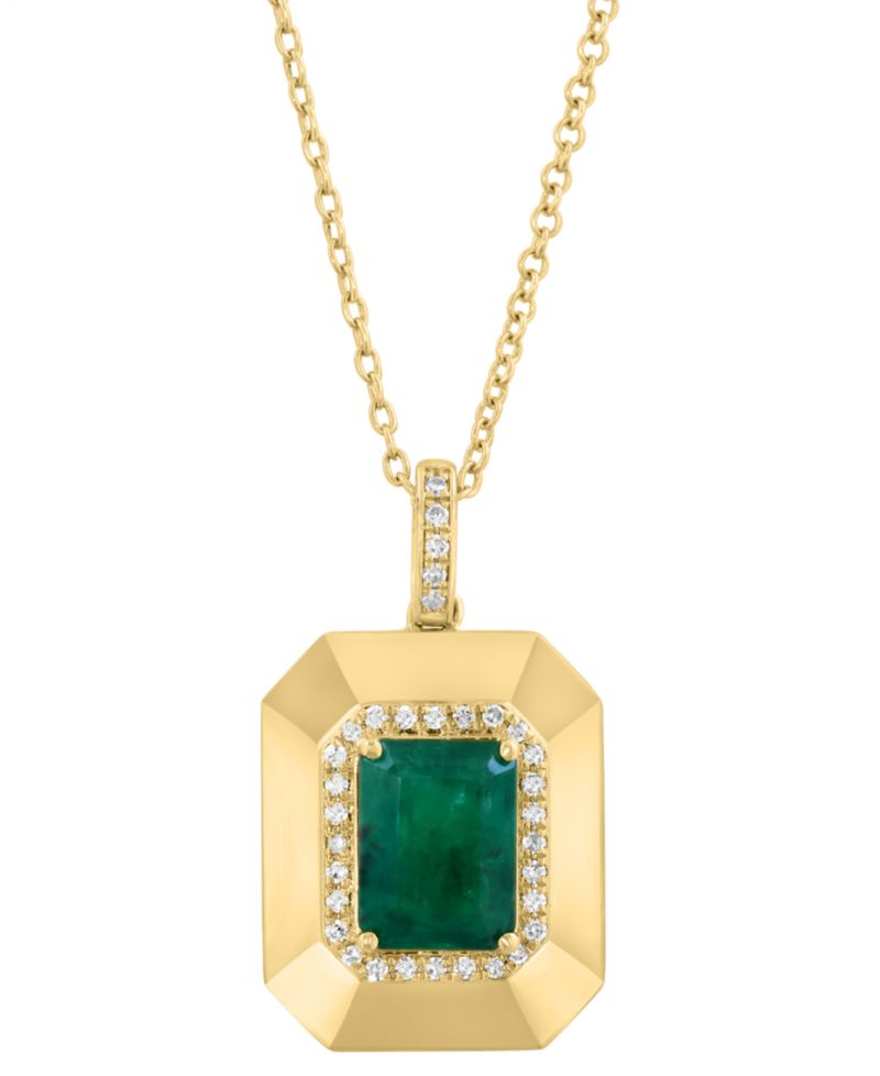 Emerald (1-3/8 ct. t.w.) & Diamond (1/6 ct. t.w.) Pendant Necklace in 14k Yellow Gold