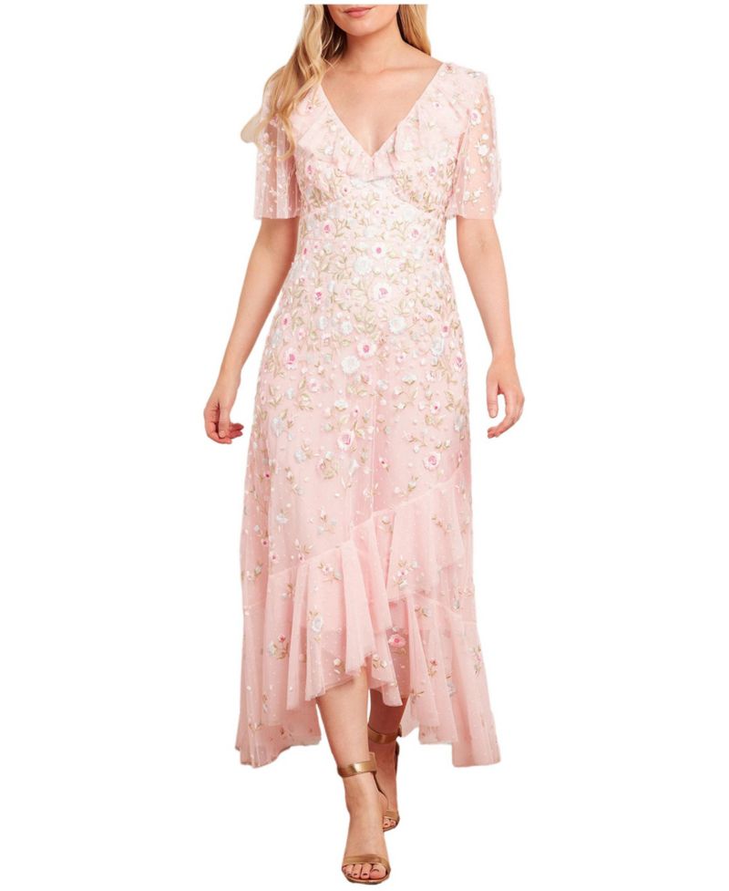Women's Ethereal Blooms Frill Ankle Gown