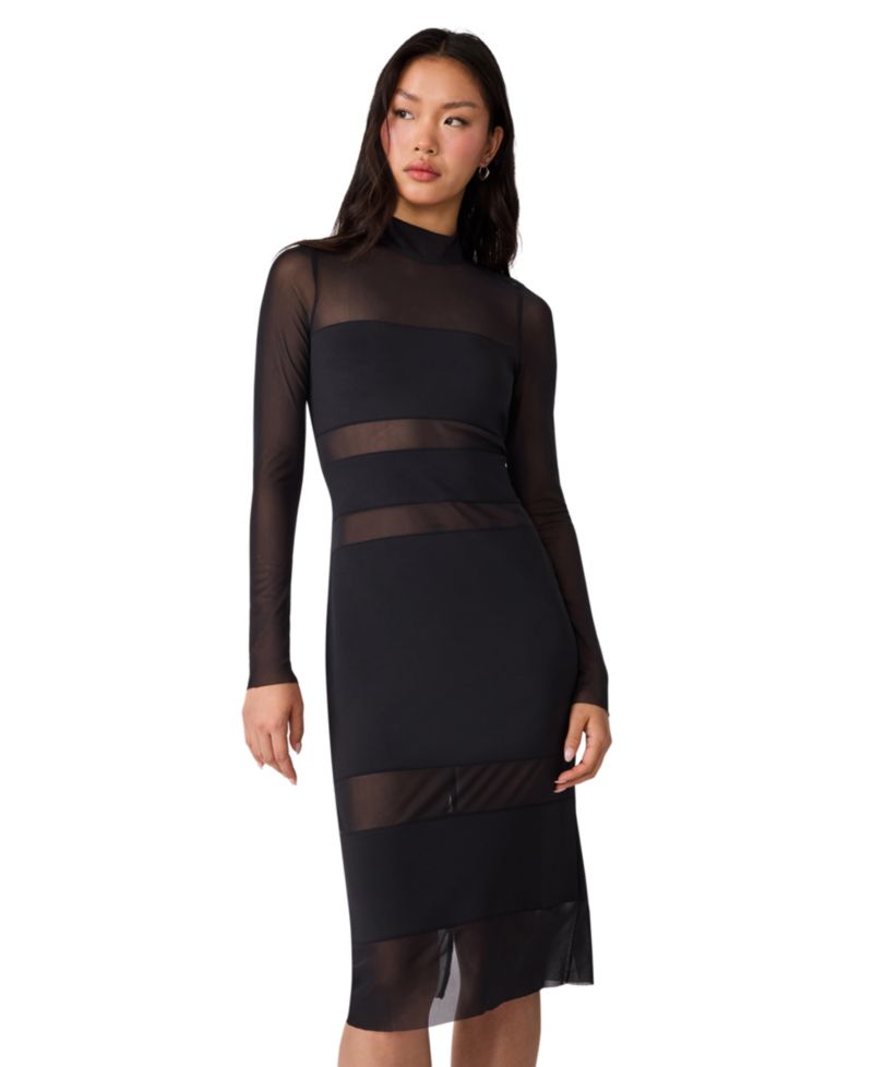 Blaze Long-Sleeve Mesh Bodycon Midi Dress