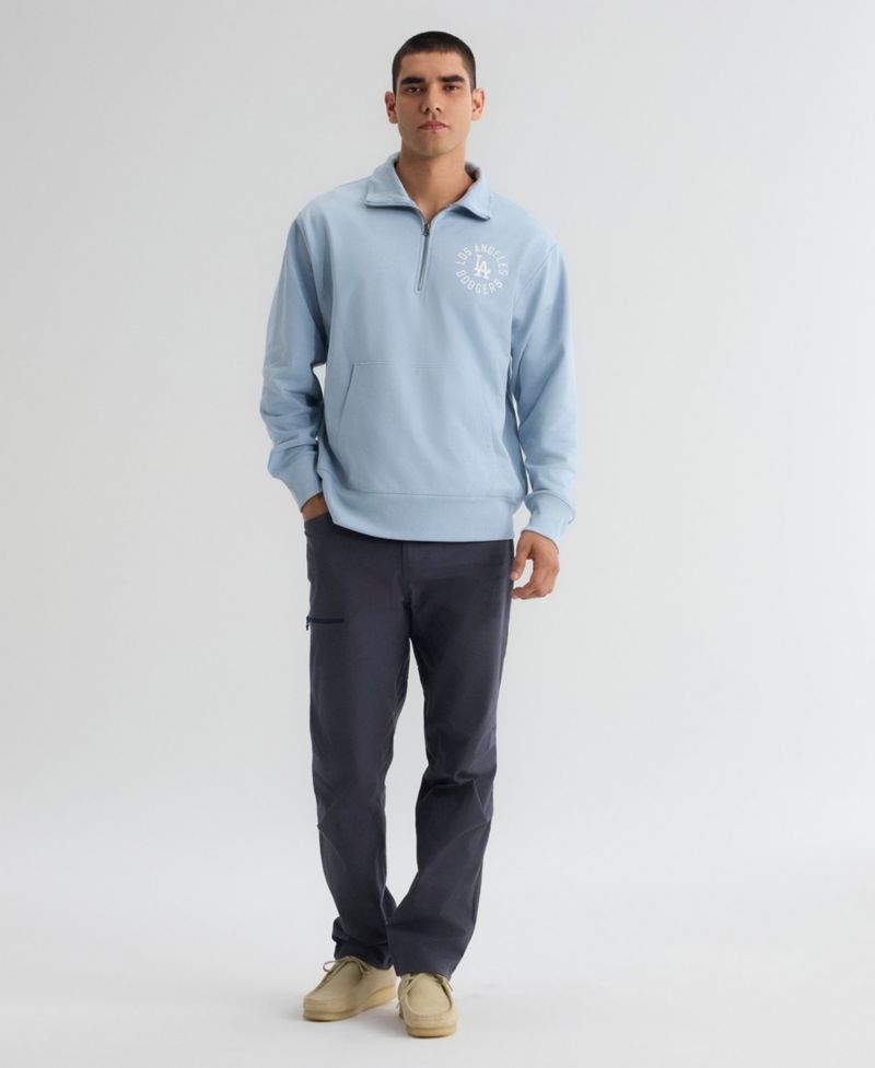 Men's Los Angeles Dodgers Iconic Relaxed-Fit Kangaroo-Pocket Quarter-Zip Sweatshirt