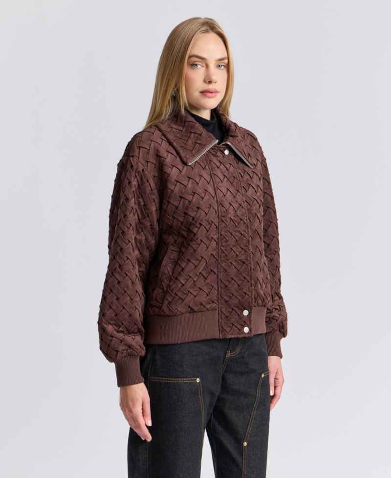 Women's Oversized Basketweave Faux Suede Bomber Coat