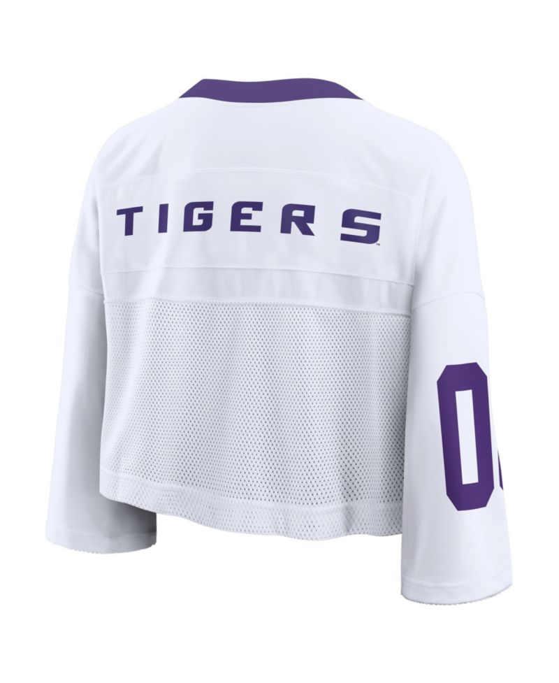 Women's White LSU Tigers Oversized Logo Cropped Fashion Jersey