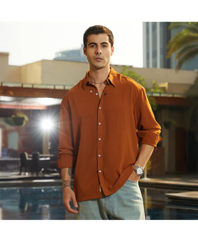 Men's Rust Orange Breezy Wrinked Shirt