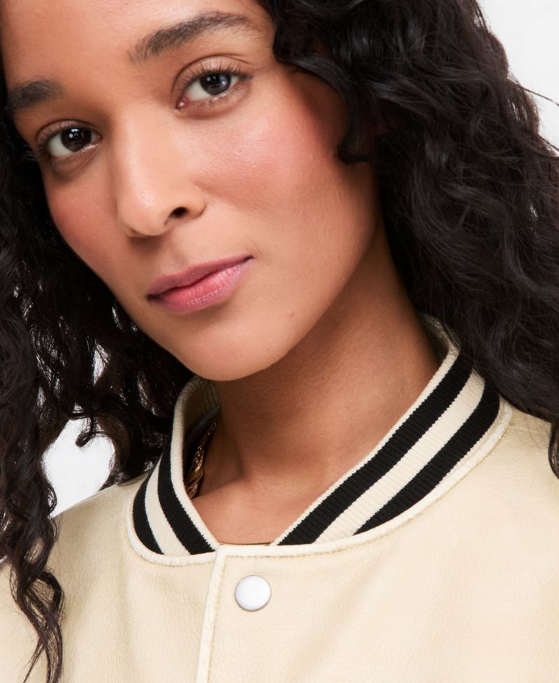 Women's Faux-Leather Varsity Bomber Jacket