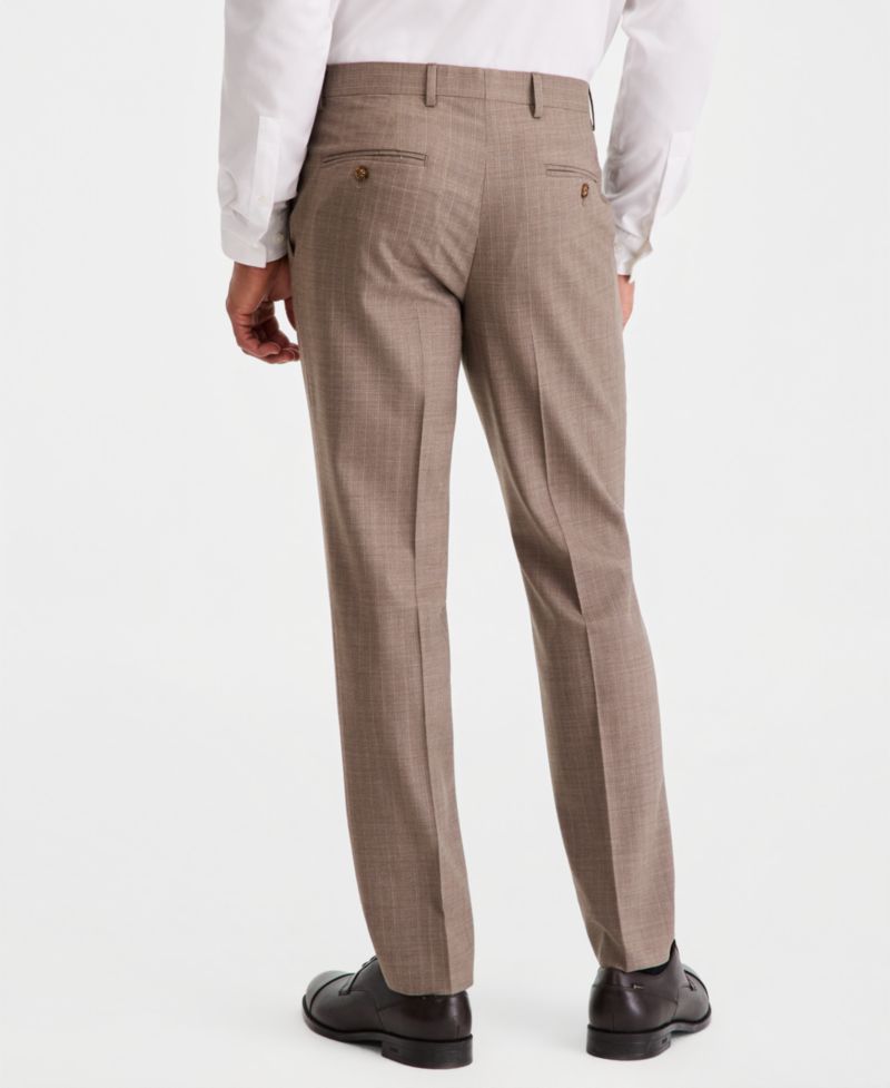 Men's Modern-Fit Wool-Blend Tan Pinstripe Suit Separate Pants