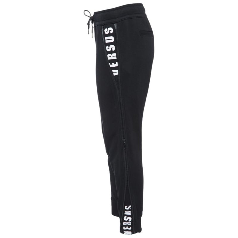 Women's Pre-Owned Versus Versace Black Logo Print Cotton Side Zip Detailed Joggers