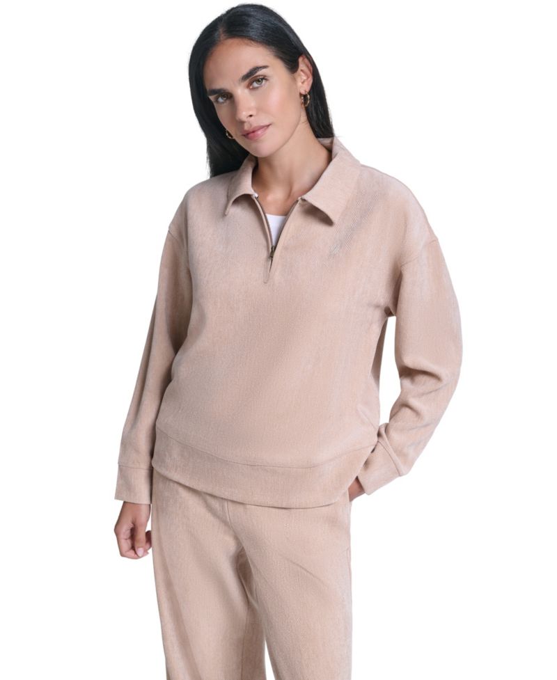 Women's Herringbone Rib Quarter-Zip Pullover Top