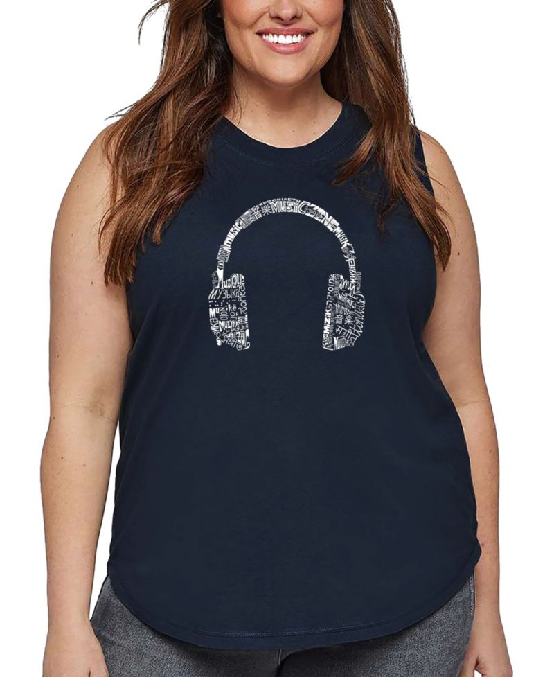 Plus Size Headphones Languages Word Art Tank Top