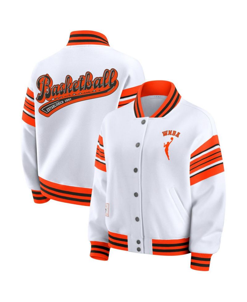 Women's White/Orange WNBA Full-Snap Fleece Sweatshirt Jacket