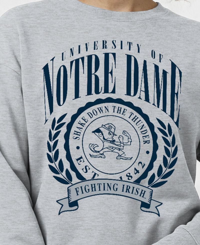 Women's Heather Gray Notre Dame Fighting Irish Academic Crest Powerblend Crewneck Sweatshirt
