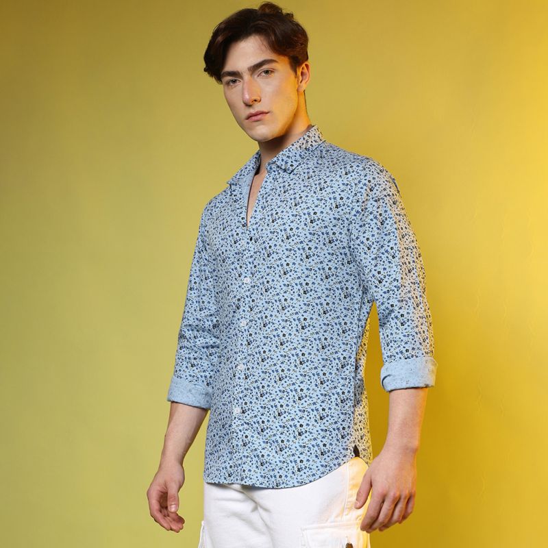 Men's Prussian Blue Micro Floral Shirt