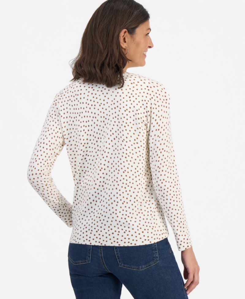 Women's Printed Crew-Neck Button-Down Cardigan Sweater