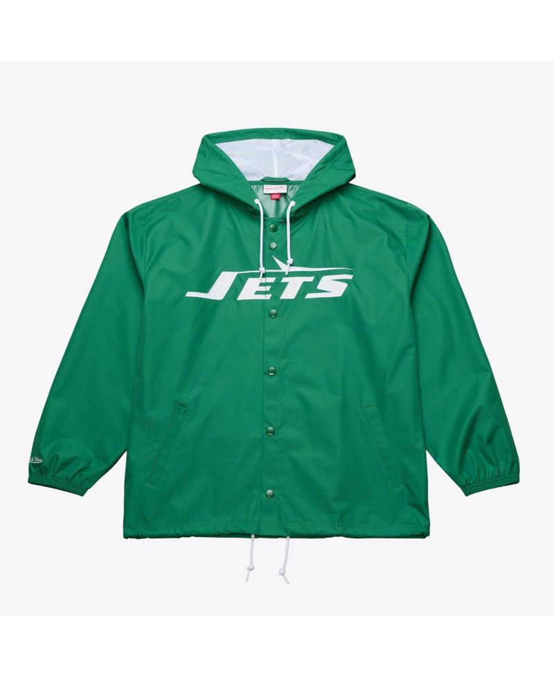 Men's Green New York Jets Coaches Full-Snap Hooded Windbreaker Jacket