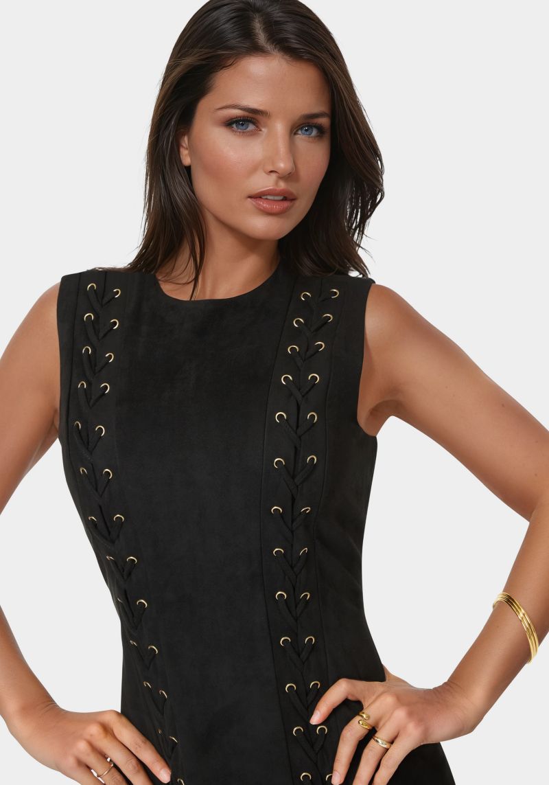 Women's Faux Suede Lace Up Mini Dress