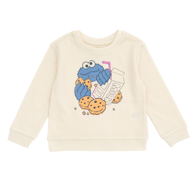 Little Boys Cookie Monster Waffle Knit Pullover Sweatshirt and Jogger Pants Outfit Set