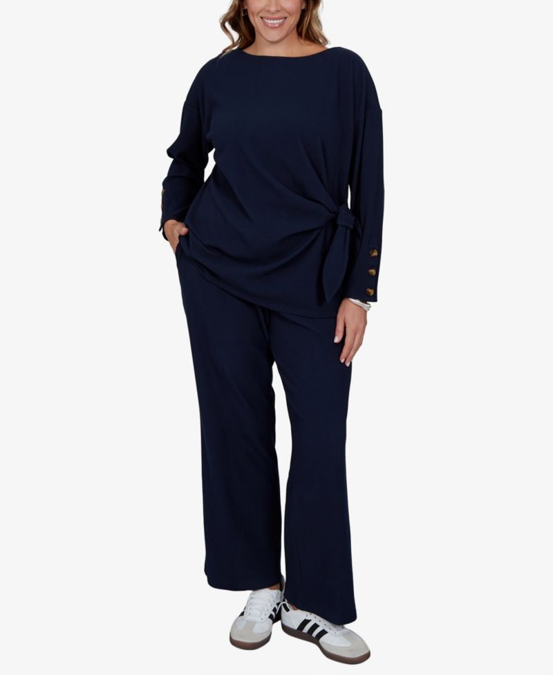 Plus Size Boat-Neck Long-Sleeve Side-Tie Top
