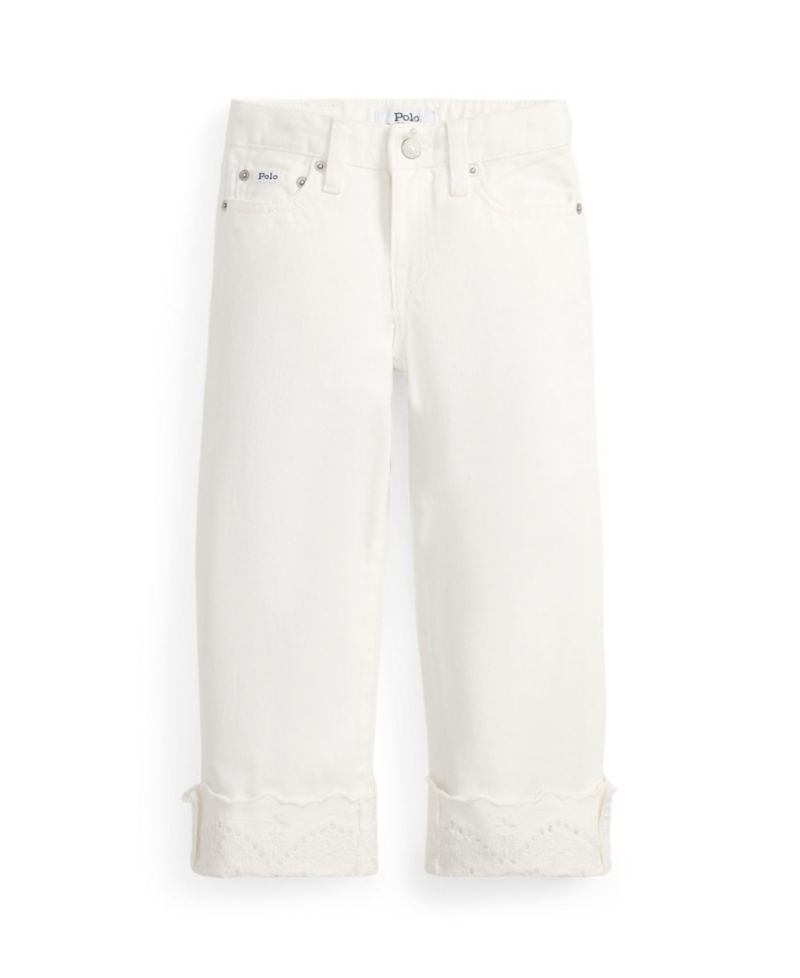 Girls' 2T-6X Eyelet-Cuff Cotton Denim Wide-Leg Jean