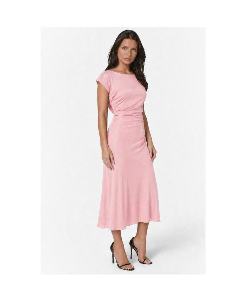 Women's Crushed Satin Waist Seam Cowl Back Maxi Dress