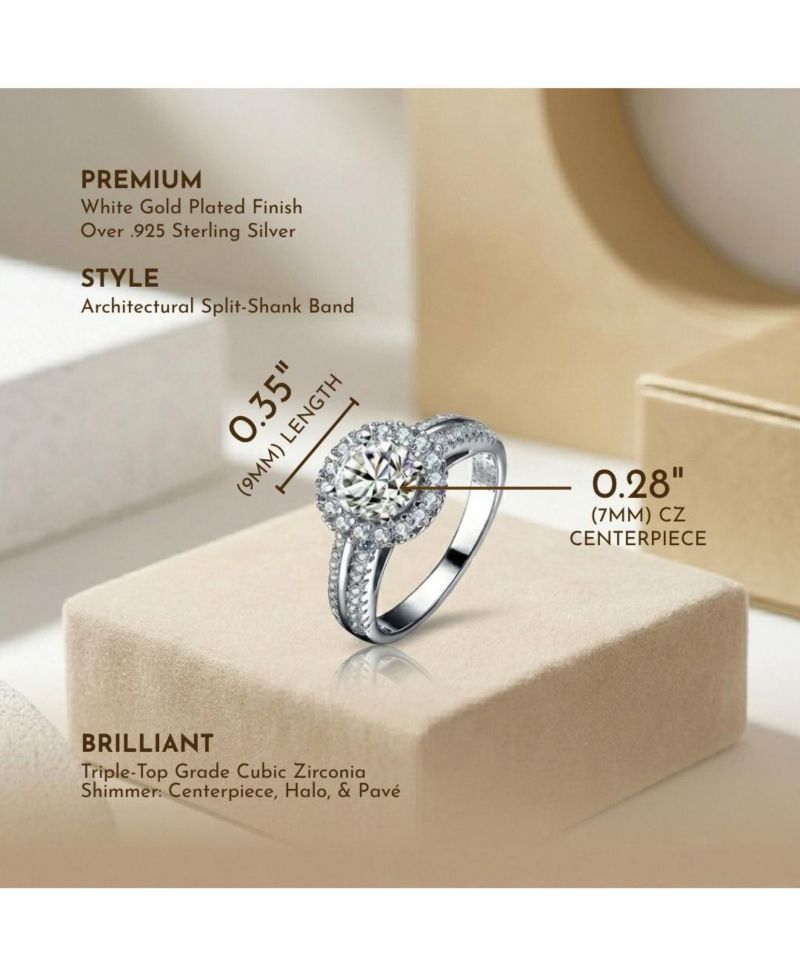 Elegant Sterling Silver White Gold Plated CZ Solitaire Ring